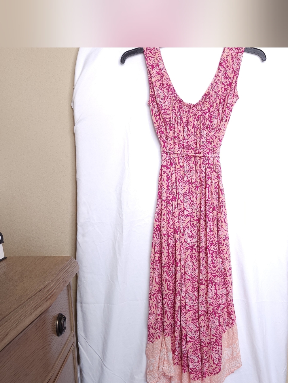 Free People Women’s Pink Floral Maxi Dress with Scoop Neck